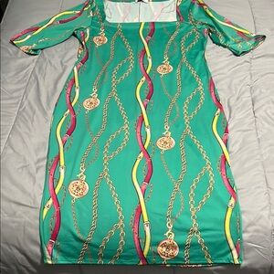 Elegant Green Chain Print Dress